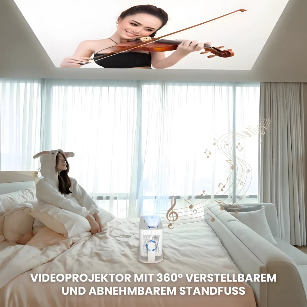 Beamer mit Android 11 und Full HD – Tragbarer Projektor mit 650 ANSI Lumen, Wi-Fi 6 & Bluetooth, 360° drehbar