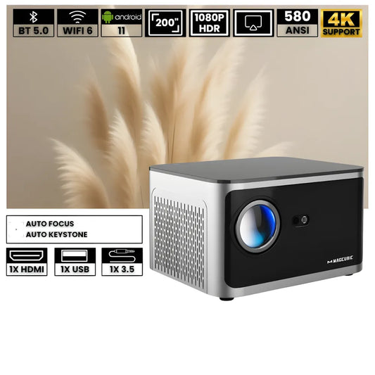 Full HD Android Beamer – 1080p nativ, 580 ANSI Lumen, automatische Korrektur, 1.35x optischer Zoom, Bluetooth, bis zu 250 Zoll Projektor