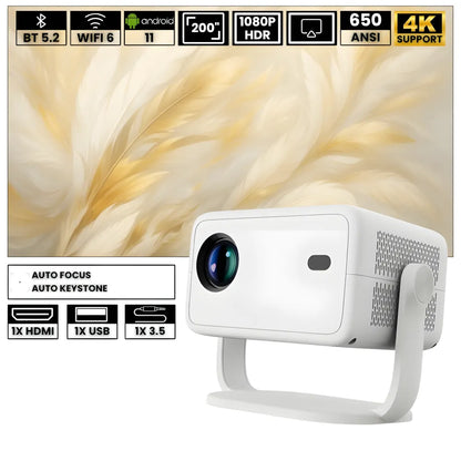 Beamer mit Android 11 und Full HD – Tragbarer Projektor mit 650 ANSI Lumen, Wi-Fi 6 & Bluetooth, 360° drehbar