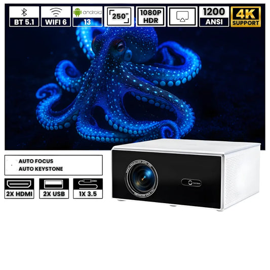 Heimkino Beamer – Android 13, 1200 ANSI Lumen, 6D Auto-Keystone, 4K-kompatibel, Wi-Fi 6, Bluetooth Projektor