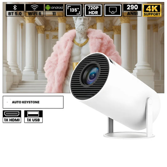 Beamer mit Android 11 – 260 ANSI Lumen, Autofokus, 180° drehbare Basis, Wi-Fi 6, Bluetooth 5.0 HD Projektor