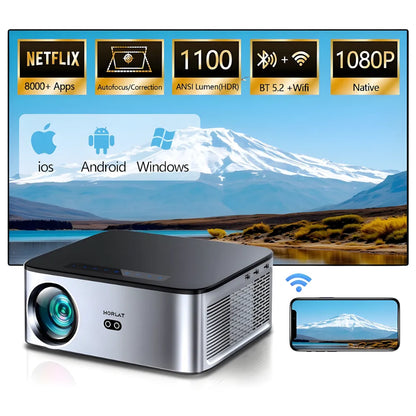 Intelligenter Full HD Beamer – 1100 ANSI Lumen, Android 9.0, Autofokus, Wi-Fi 5G, Bluetooth 5.1 Projektor