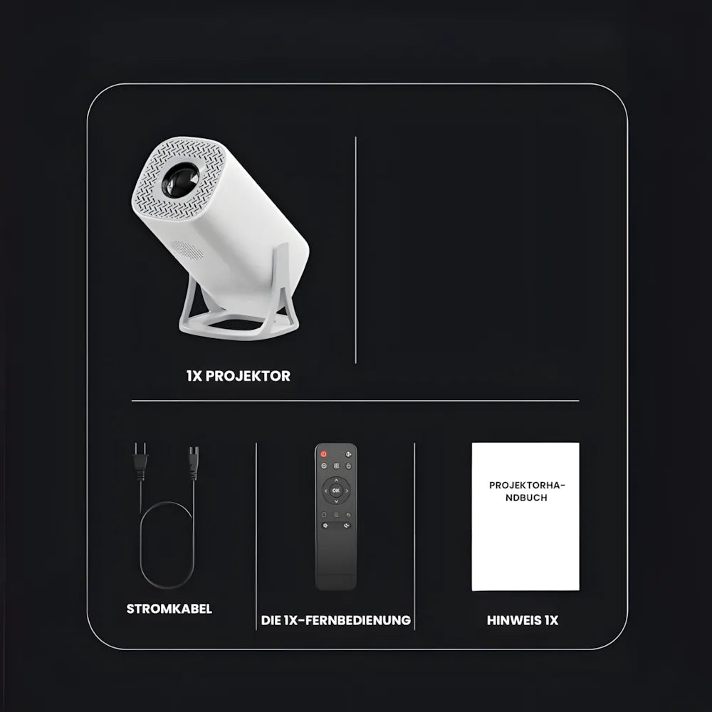 Beamer mit Android 11 – Wi-Fi 6, Bluetooth 5.0, HD 720p, Autofokus, bis zu 120 Zoll