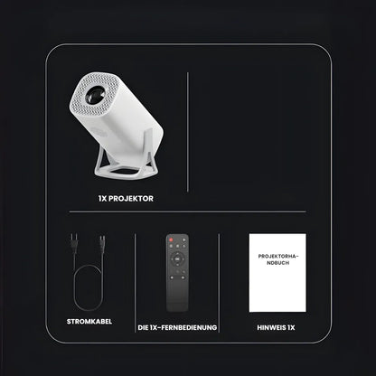 Beamer mit Android 11 – Wi-Fi 6, Bluetooth 5.0, HD 720p, Autofokus, bis zu 120 Zoll