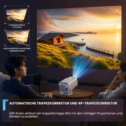 Tragbarer Full HD 1080p Beamer – Android 13, 500 ANSI Lumen, Autofokus, Drehbare Basis, Wi-Fi 6, Bluetooth 5.2 Projektor