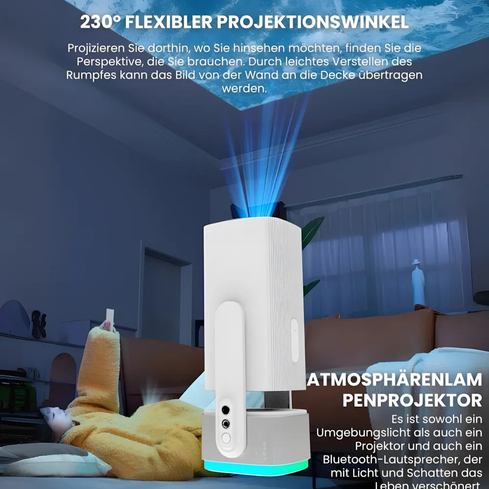 Flexibler Beamer – Android 11, 230° Neigungswinkel, Autofokus, Akku, Wi-Fi 5G, Bluetooth 5.2, 10W Lautsprecher Projektor