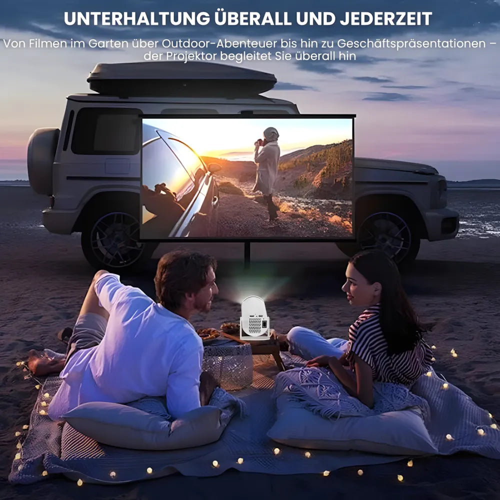 Beamer mit Android 11 – 260 ANSI Lumen, Autofokus, 180° drehbare Basis, Wi-Fi 6, Bluetooth 5.0 HD Projektor