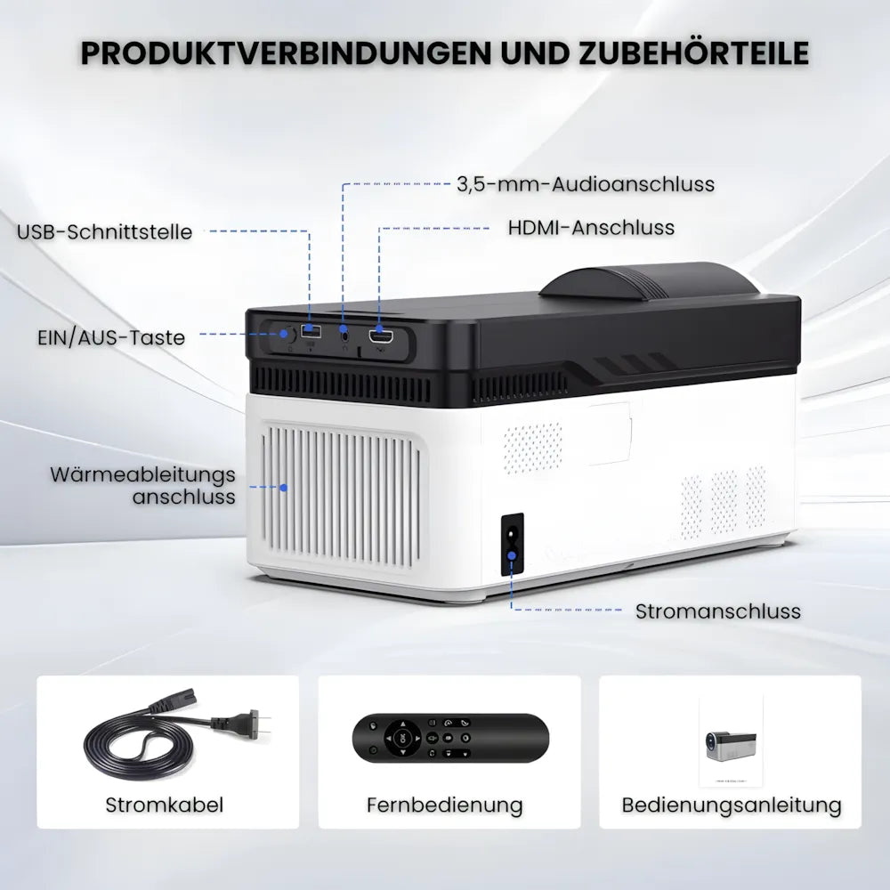 Beamer Ultra-Kurzdistanz – Full HD 1080p, Android 11, 900 ANSI Lumen, Autofokus, Wi-Fi 6 & Bluetooth 5.4 Projektor