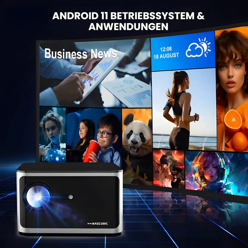 Full HD Android Beamer – 1080p nativ, 580 ANSI Lumen, automatische Korrektur, 1.35x optischer Zoom, Bluetooth, bis zu 250 Zoll Projektor