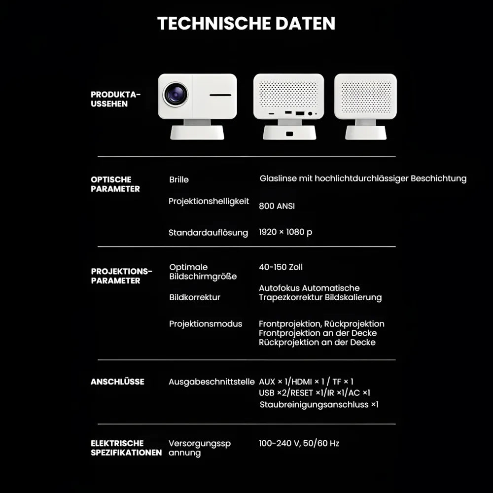 Beamer Home Cinema 1080p – Android 11, 800 ANSI Lumen, Autofokus, Wi-Fi, Bluetooth Projektor