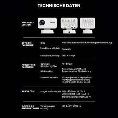 Beamer Home Cinema 1080p – Android 11, 800 ANSI Lumen, Autofokus, Wi-Fi, Bluetooth Projektor