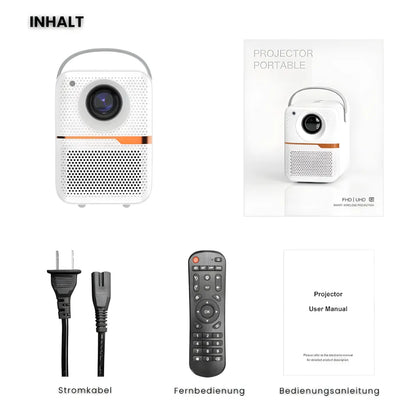 Tragbarer Mini Android Beamer – 300 ANSI Lumen, Autofokus, Android 10, Wi-Fi, Bluetooth 5.3, 6K-kompatibel Projektor