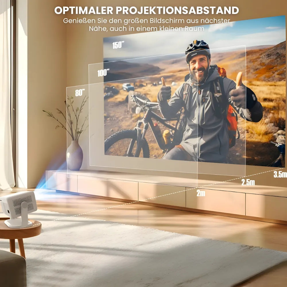 Beamer mit Android 11 und Full HD – Tragbarer Projektor mit 650 ANSI Lumen, Wi-Fi 6 & Bluetooth, 360° drehbar