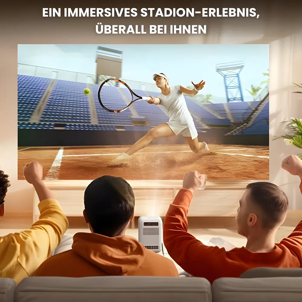 Kompakter Android Beamer – HD 720p, Android 9.0, 300 ANSI Lumen, Autofokus, Staubschutz, bis zu 200 Zoll Projektor
