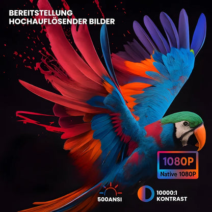 Tragbarer Full HD 1080p Beamer – Android 13, 500 ANSI Lumen, Autofokus, Drehbare Basis, Wi-Fi 6, Bluetooth 5.2 Projektor