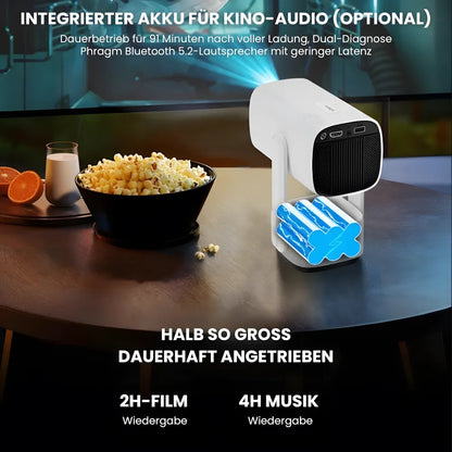 Flexibler Beamer – Android 11, 230° Neigungswinkel, Autofokus, Akku, Wi-Fi 5G, Bluetooth 5.2, 10W Lautsprecher Projektor