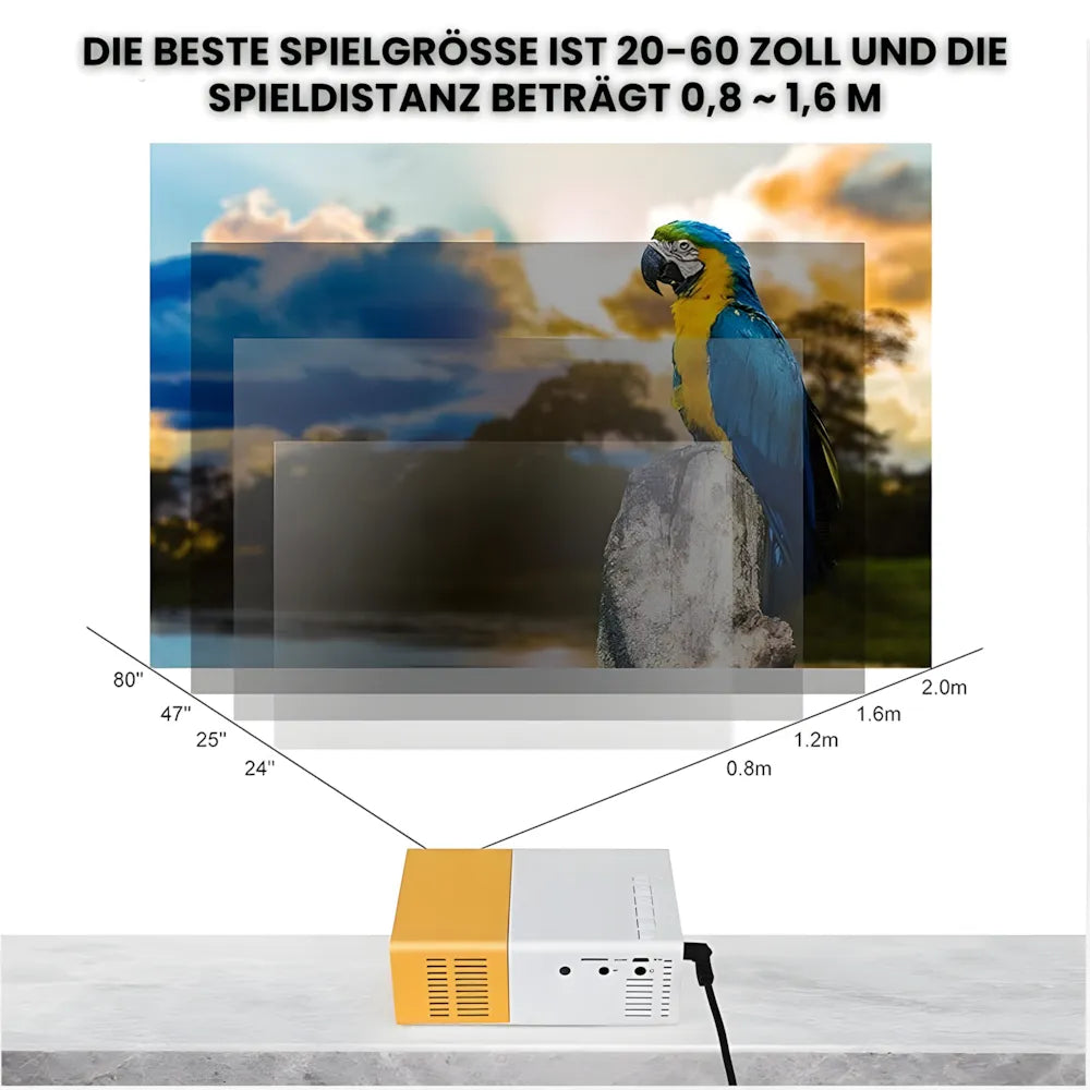 Mini Beamer tragbar – Einfacher Projektor mit HDMI & USB, Plug & Play für Filme und Spiele