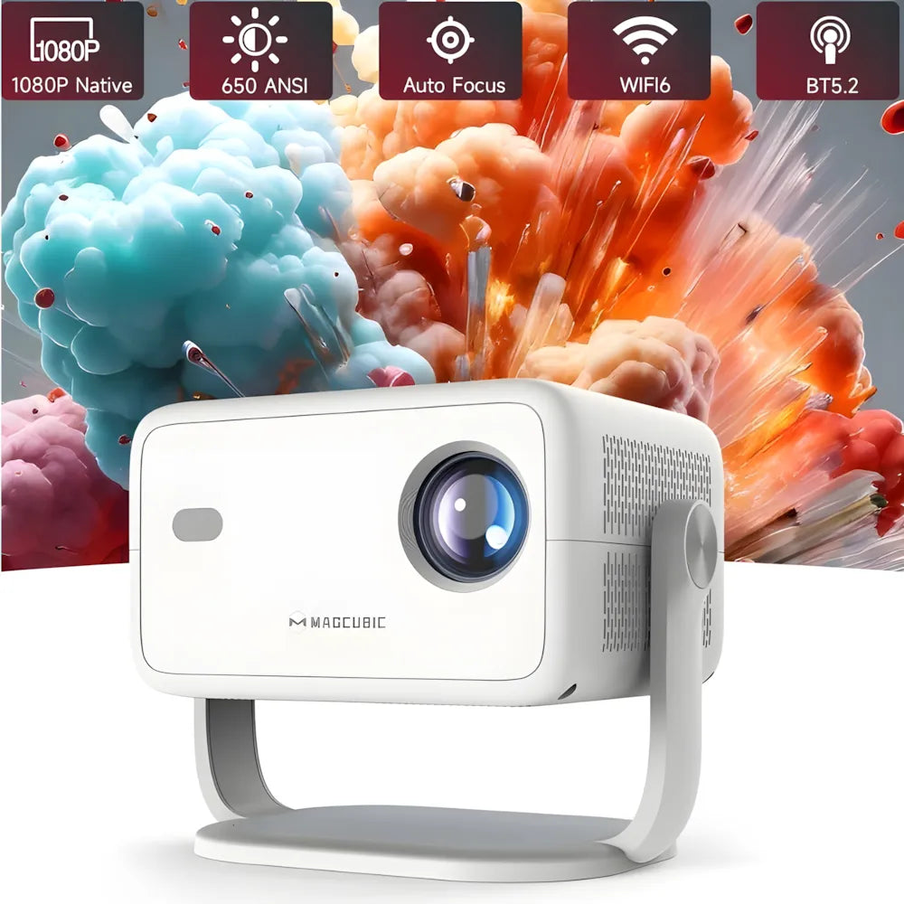 Beamer mit Android 11 und Full HD – Tragbarer Projektor mit 650 ANSI Lumen, Wi-Fi 6 & Bluetooth, 360° drehbar
