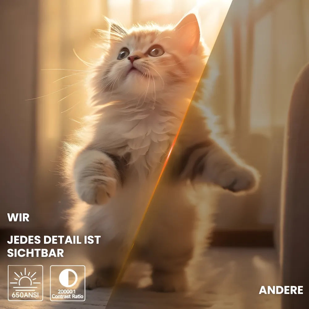 Beamer mit Android 11 und Full HD – Tragbarer Projektor mit 650 ANSI Lumen, Wi-Fi 6 & Bluetooth, 360° drehbar
