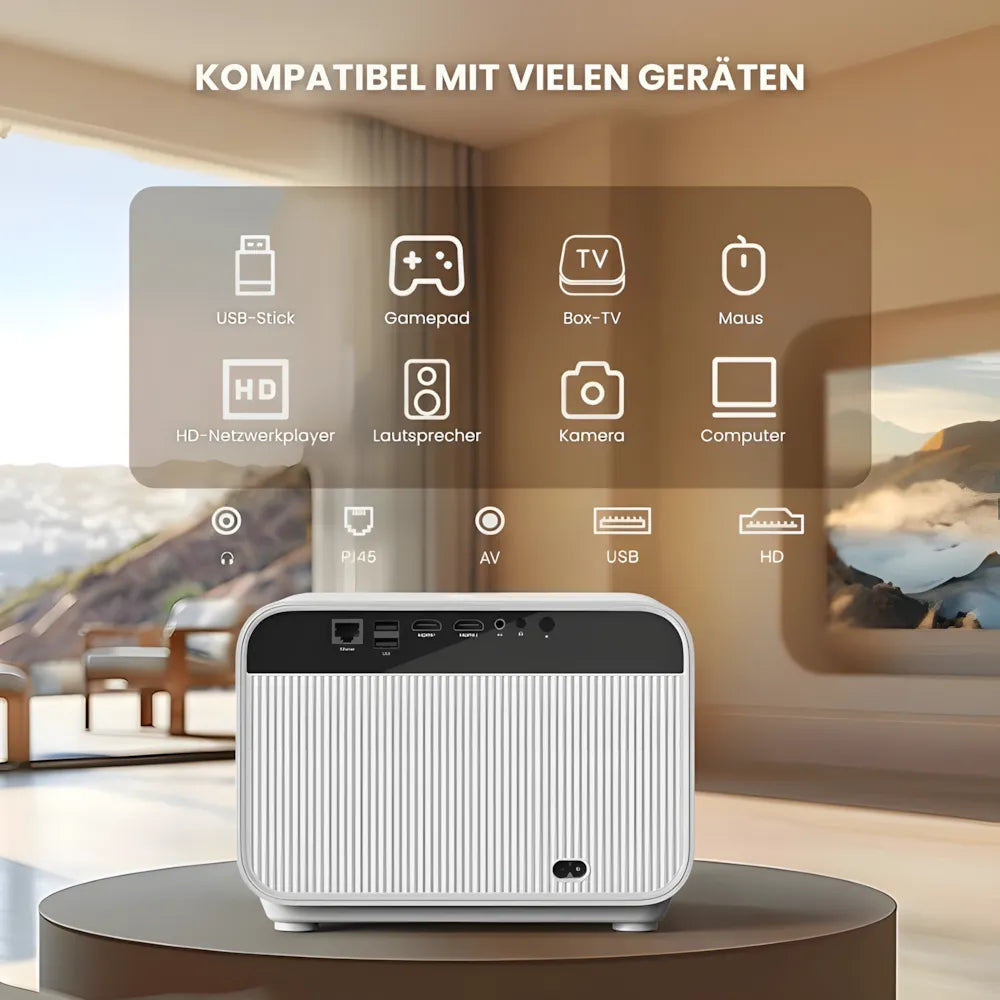 Full HD Android Beamer – Autofokus, Wi-Fi 6, Bluetooth 5.2, Kabelloses Streaming & Projektion bis zu 300 Zoll Projektor