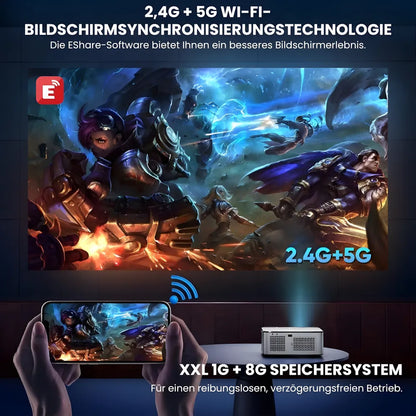 Intelligenter Full HD Beamer – 1100 ANSI Lumen, Android 9.0, Autofokus, Wi-Fi 5G, Bluetooth 5.1 Projektor