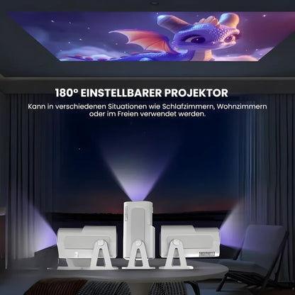 Tragbarer Full HD 1080p Beamer – Android 13, 500 ANSI Lumen, Autofokus, Drehbare Basis, Wi-Fi 6, Bluetooth 5.2 Projektor