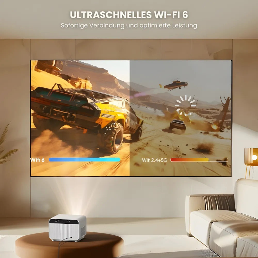Full HD Android Beamer – Autofokus, Wi-Fi 6, Bluetooth 5.2, Kabelloses Streaming & Projektion bis zu 300 Zoll Projektor