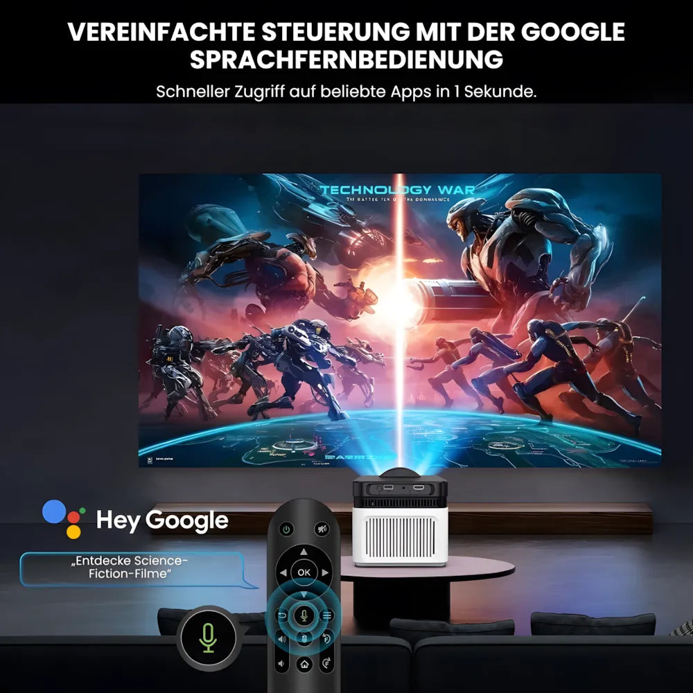 Beamer Ultra-Kurzdistanz – Full HD 1080p, Android 11, 900 ANSI Lumen, Autofokus, Wi-Fi 6 & Bluetooth 5.4 Projektor