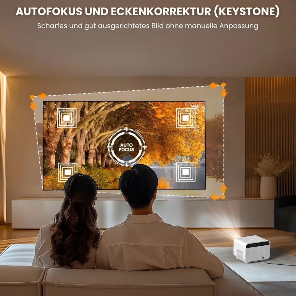 Full HD Android Beamer – Autofokus, Wi-Fi 6, Bluetooth 5.2, Kabelloses Streaming & Projektion bis zu 300 Zoll Projektor