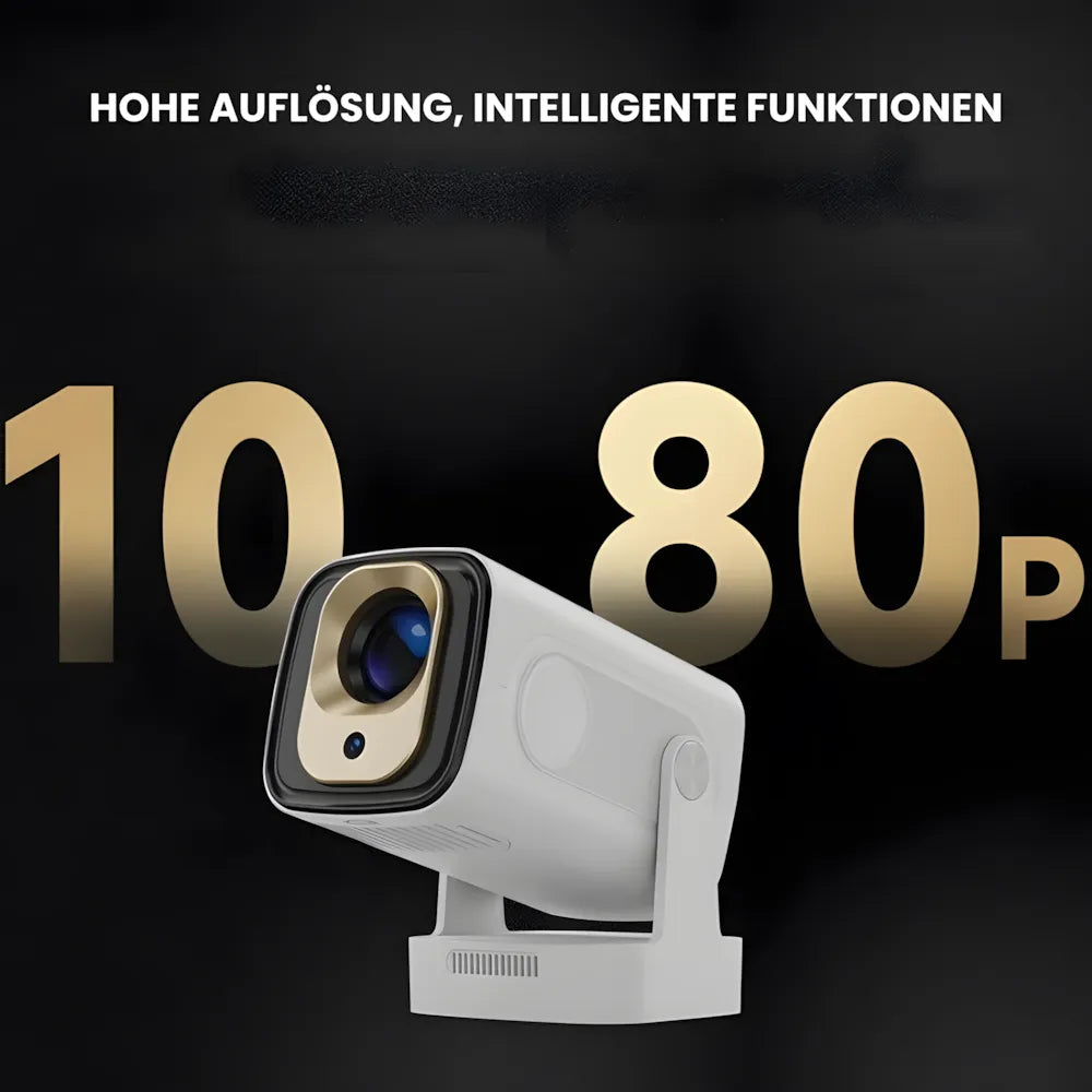Tragbarer Smart Beamer – Full HD 1080p, Android 11, Autofokus, Wi-Fi 6, Bluetooth 5.4, 180° Rotation, Kurzdistanz Projektor