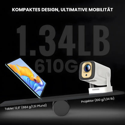 Tragbarer Smart Beamer – Full HD 1080p, Android 11, Autofokus, Wi-Fi 6, Bluetooth 5.4, 180° Rotation, Kurzdistanz Projektor