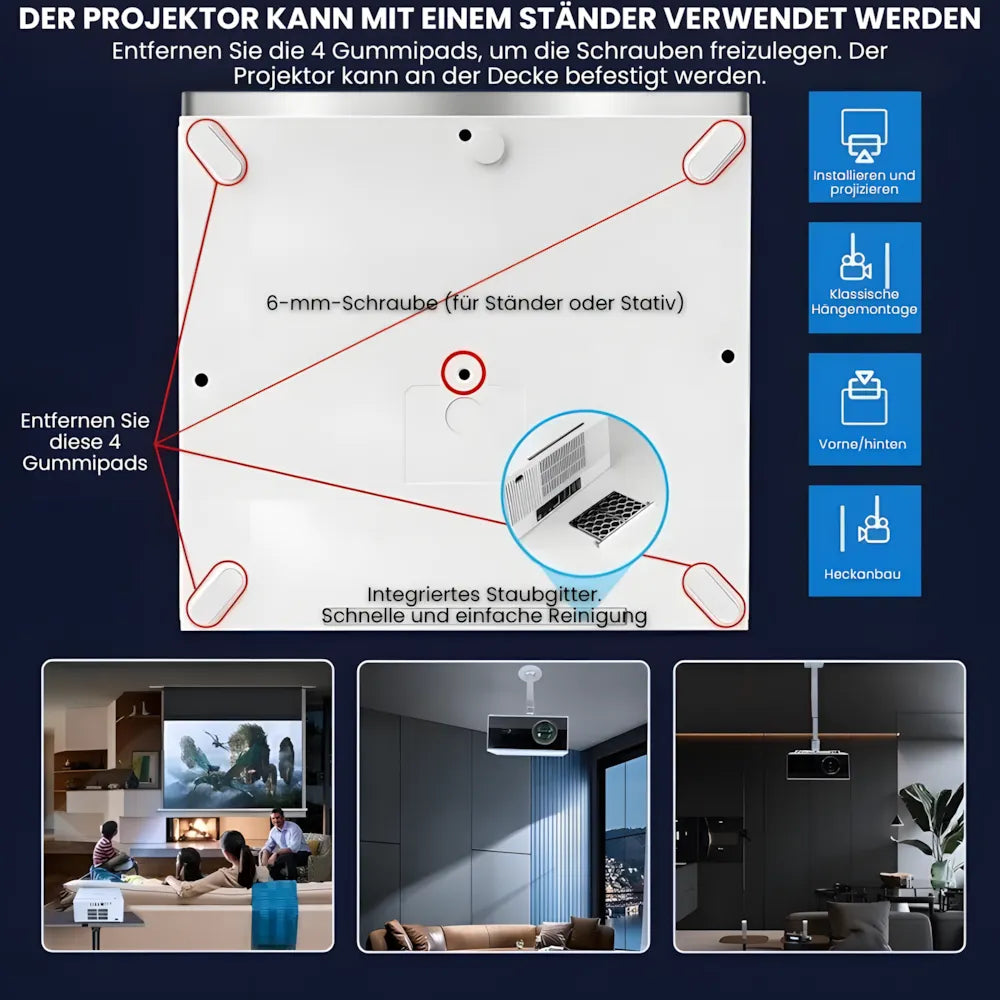 Heimkino Beamer – Android 13, 1200 ANSI Lumen, 6D Auto-Keystone, 4K-kompatibel, Wi-Fi 6, Bluetooth Projektor