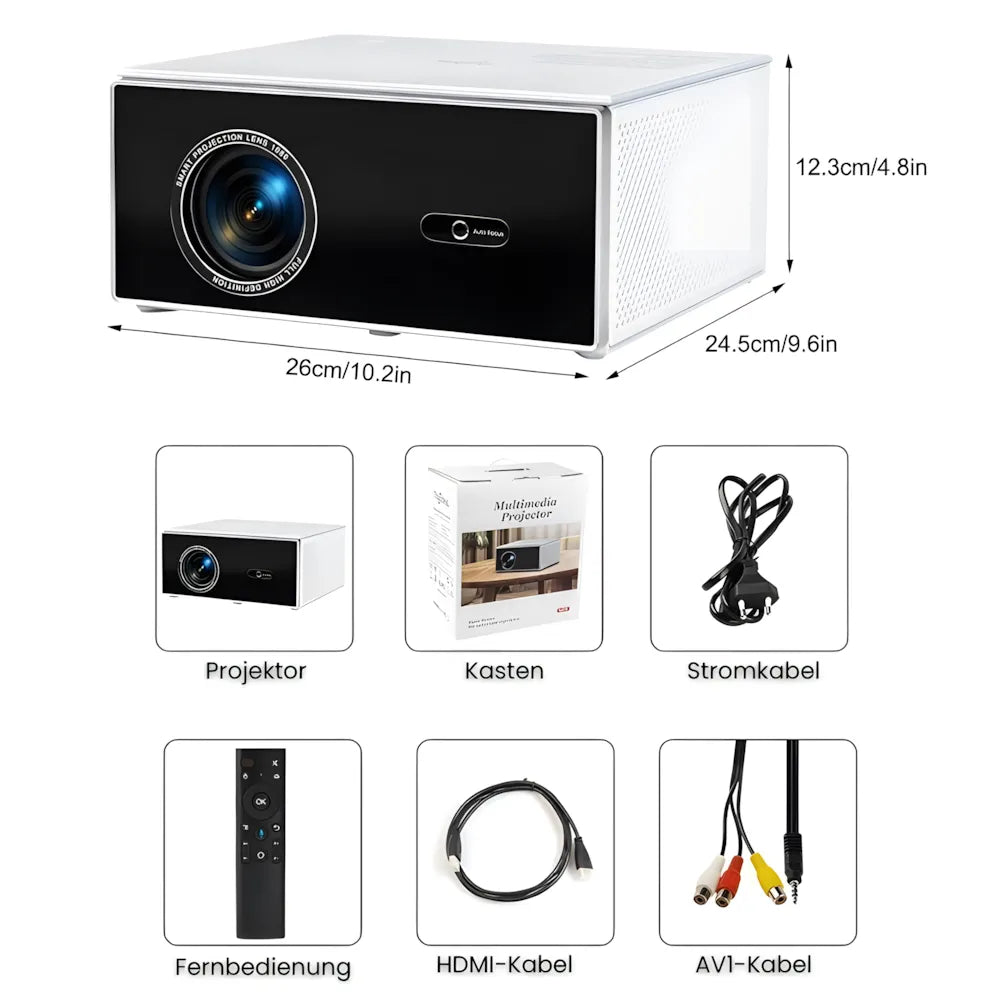 Heimkino Beamer – Android 13, 1200 ANSI Lumen, 6D Auto-Keystone, 4K-kompatibel, Wi-Fi 6, Bluetooth Projektor