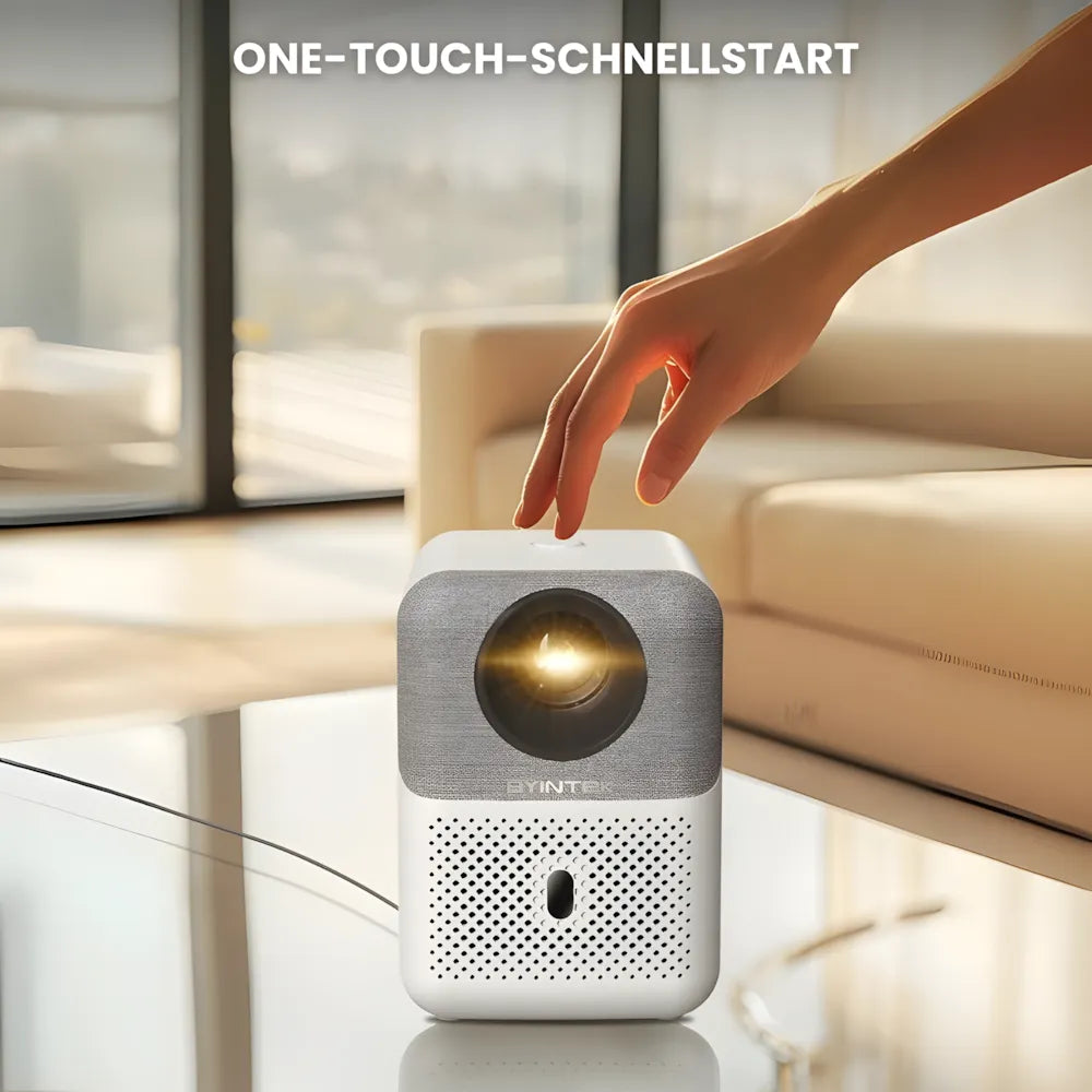 Kompakter Android Beamer – HD 720p, Android 9.0, 300 ANSI Lumen, Autofokus, Staubschutz, bis zu 200 Zoll Projektor