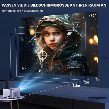 Full HD Android Beamer – 1080p nativ, 580 ANSI Lumen, automatische Korrektur, 1.35x optischer Zoom, Bluetooth, bis zu 250 Zoll Projektor