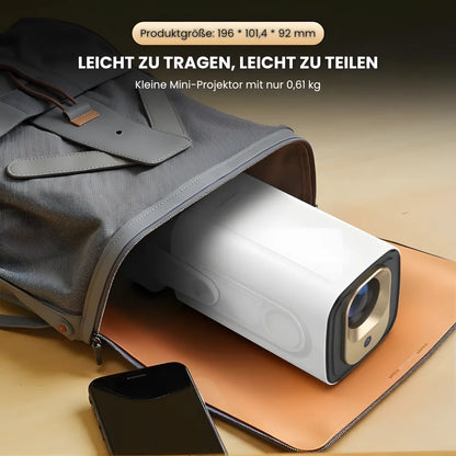 Tragbarer Smart Beamer – Full HD 1080p, Android 11, Autofokus, Wi-Fi 6, Bluetooth 5.4, 180° Rotation, Kurzdistanz Projektor