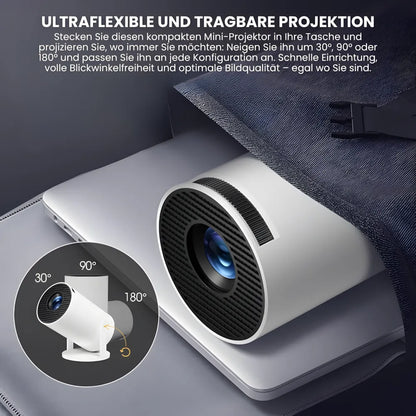Beamer mit Android 11 – 260 ANSI Lumen, Autofokus, 180° drehbare Basis, Wi-Fi 6, Bluetooth 5.0 HD Projektor