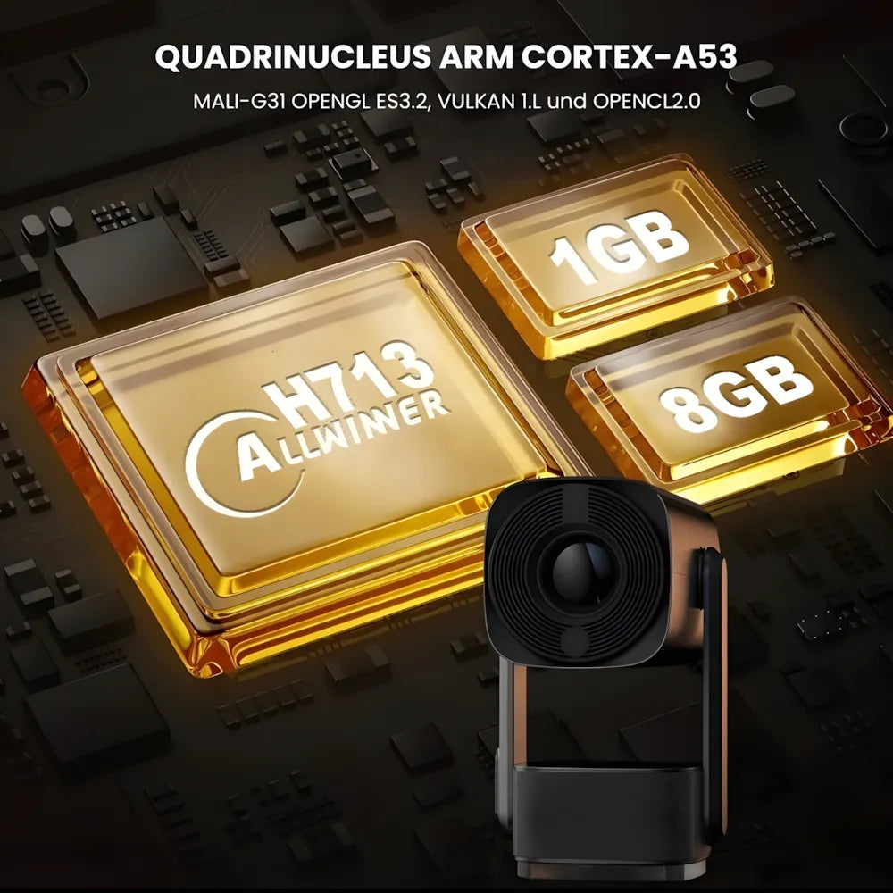 Flexibler Beamer – Android 11, 230° Neigungswinkel, Autofokus, Akku, Wi-Fi 5G, Bluetooth 5.2, 10W Lautsprecher Projektor
