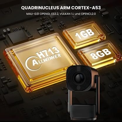 Flexibler Beamer – Android 11, 230° Neigungswinkel, Autofokus, Akku, Wi-Fi 5G, Bluetooth 5.2, 10W Lautsprecher Projektor