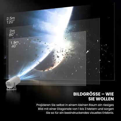 Beamer mit Android 11 – Wi-Fi 6, Bluetooth 5.0, HD 720p, Autofokus, bis zu 120 Zoll