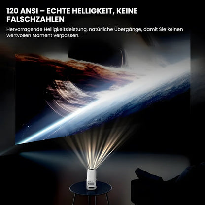 Beamer mit Android 11 – Wi-Fi 6, Bluetooth 5.0, HD 720p, Autofokus, bis zu 120 Zoll