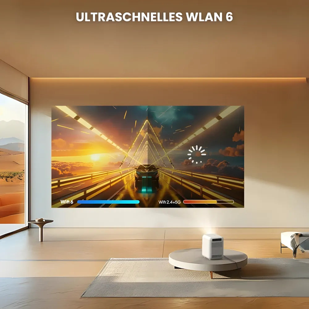 Kompakter Android Beamer – HD 720p, Android 9.0, 300 ANSI Lumen, Autofokus, Staubschutz, bis zu 200 Zoll Projektor