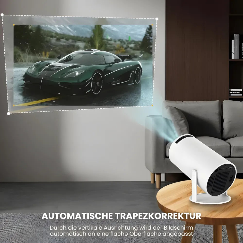 Beamer mit Android 11 – 260 ANSI Lumen, Autofokus, 180° drehbare Basis, Wi-Fi 6, Bluetooth 5.0 HD Projektor