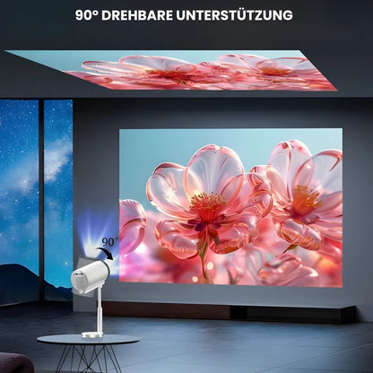 Intelligenter Mini Beamer – Android 13, 500 ANSI Lumen, Wi-Fi 5G, Bluetooth 5.0, 90° Drehung, bis zu 150 Zoll Projektor