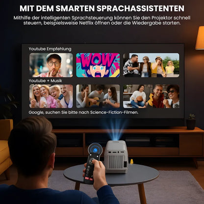 Tragbarer Full HD 1080p Beamer – Android 13, 500 ANSI Lumen, Autofokus, Drehbare Basis, Wi-Fi 6, Bluetooth 5.2 Projektor