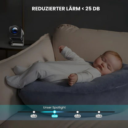 Tragbarer Full HD 1080p Beamer – Android 13, 500 ANSI Lumen, Autofokus, Drehbare Basis, Wi-Fi 6, Bluetooth 5.2 Projektor