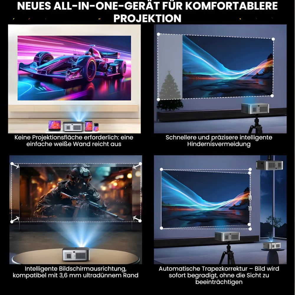 Intelligenter Full HD Beamer – 1100 ANSI Lumen, Android 9.0, Autofokus, Wi-Fi 5G, Bluetooth 5.1 Projektor
