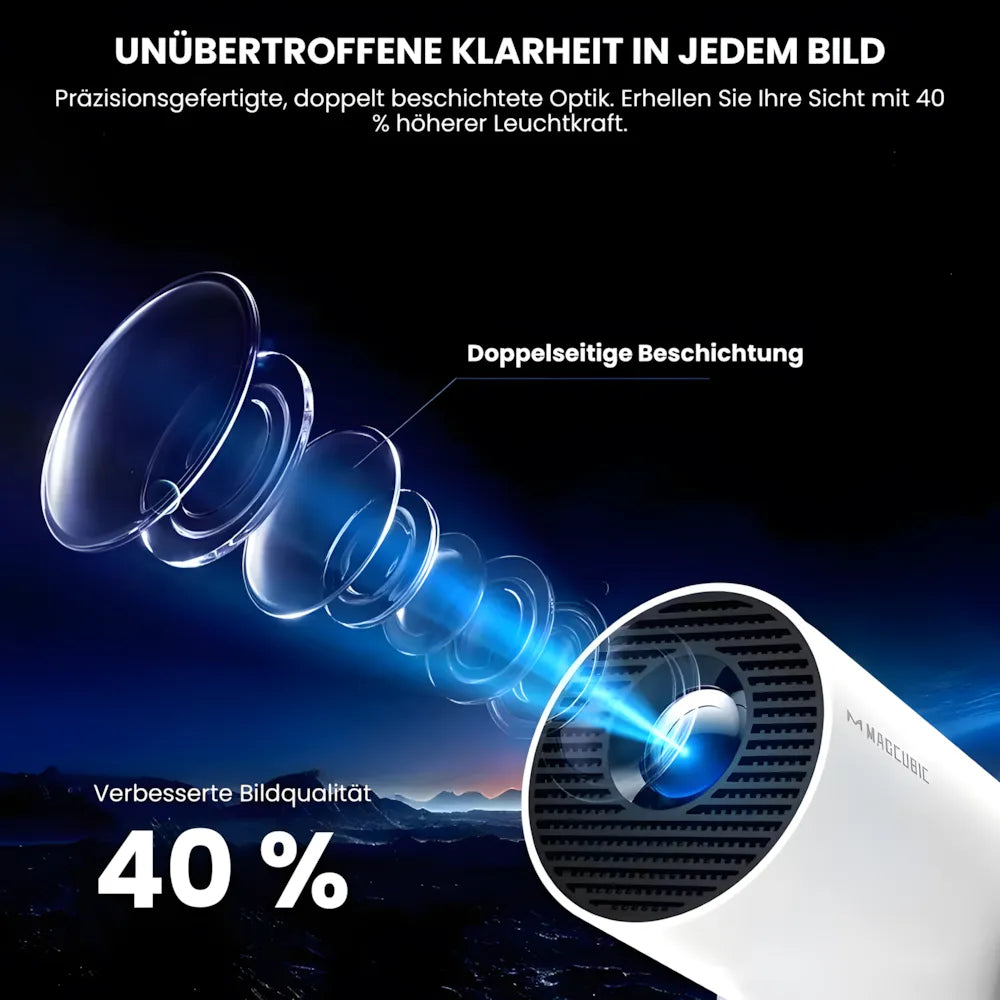 Beamer mit Android 11 – 260 ANSI Lumen, Autofokus, 180° drehbare Basis, Wi-Fi 6, Bluetooth 5.0 HD Projektor