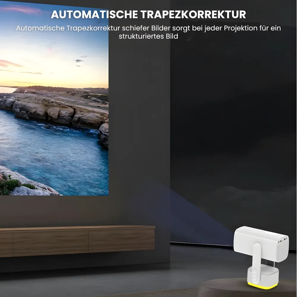 Flexibler Beamer – Android 11, 230° Neigungswinkel, Autofokus, Akku, Wi-Fi 5G, Bluetooth 5.2, 10W Lautsprecher Projektor