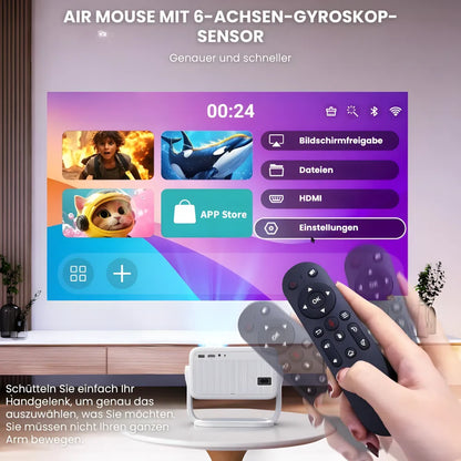 Beamer mit Android 11 und Full HD – Tragbarer Projektor mit 650 ANSI Lumen, Wi-Fi 6 & Bluetooth, 360° drehbar
